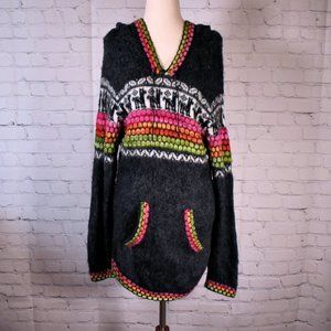 Vtg Sisandina Handicrafts Alpaca Wool Hooded Sweater: Black, Pink, Green, Orange